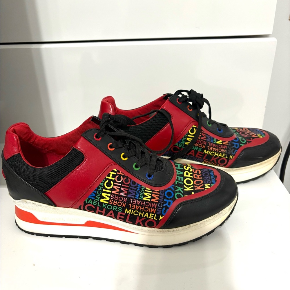 Michael Kors Red Multicolor Logo Platform Sneaker